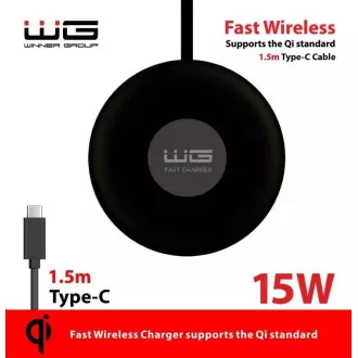 WG - Bežični stolni punjač FAST 15W, okrugli stolni punjač, crni