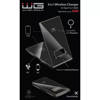 WG - Bežični punjač WG36, 4u1 BRZI MAGNET, 2x 15W+5W+3W, crni