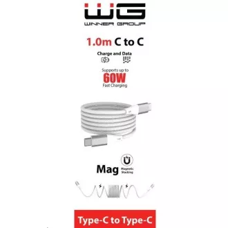 WG - Podatkovni kabel Type-C na Type-C, 1 metar, 3A, 60W, magnetski se sam uvlači, bijeli