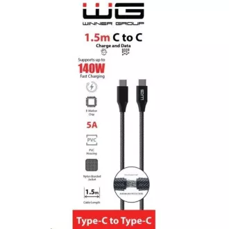 WG - Podatkovni kabel Type-C na Type-C, 1,5 metara, 5A, 140W, crni
