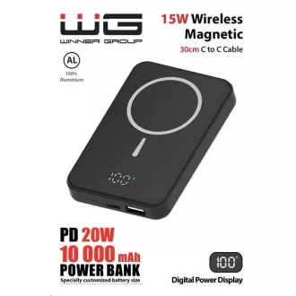 WG - Power Bank 10000 mAh, bežični 15W + PD 20W + QC 3.0 22.5W, crni