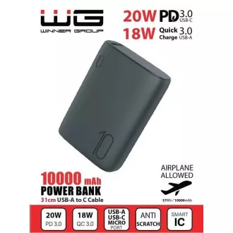 WG - Power Bank 10000 mAh, QC 3.0 i PD izlaz+ulaz, ultra mala, crna WG - Power Bank 10000 mAh, QC 3.0 i PD izlaz+ulaz, ultra mala, crna