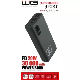 WG - Power Bank 30000 mAh, USB-C PD 20W, crna