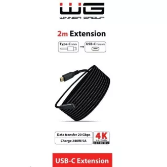 WG - Produžni kabel USB-C (muški) na USB-C (ženski), 2 metra, najlonski oplet, crni WG - Produžni kabel USB-C (muški) na USB-C (ženski), 2 metra, najlonski oplet, crni