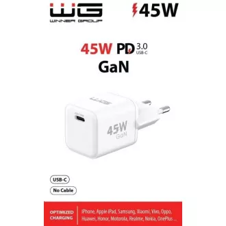 WG - GaN mrežni punjač 1x USB-C, PD PPS 45W, bijeli