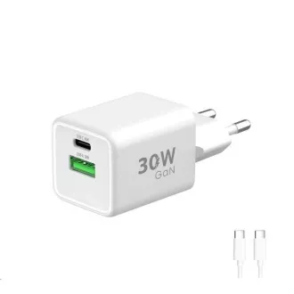 WG - GaN punjač 2x USB 30W, 1x USB-C PD3.0 PPS QC4 30W + USB-A 18W, Type-C na Type-C kabel, bijeli WG - GaN punjač 2x USB 30W, 1x USB-C PD3.0 PPS QC4 30W + USB-A 18W, Type-C na Type-C kabel, bijeli