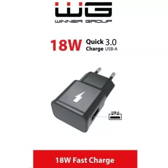 WG - Brzi punjač 1x USB-A, Quick Charge 3.0, 5V-9V-12V, crni