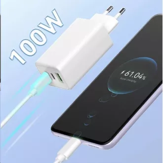 WG - Mrežni punjač GaN 100W, 3x USB, 1x USB-A + 2x USB-C, bijeli