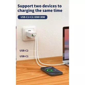 WG - Mrežni punjač GaN 100W, 3x USB, 1x USB-A + 2x USB-C, bijeli