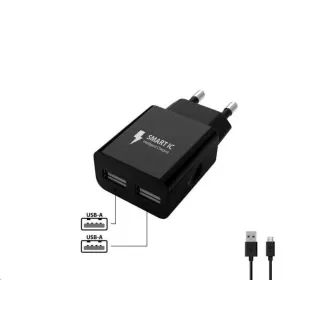 WG - Mrežni punjač 2x USB-A 2, 4A, Smart IC + USB-A na Micro USB kabel, crni