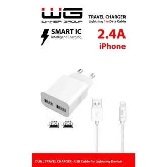 WG - Adapter za napajanje 2x USB-A 2, 4A, Smart IC + USB-A na Lightning kabel, bijeli