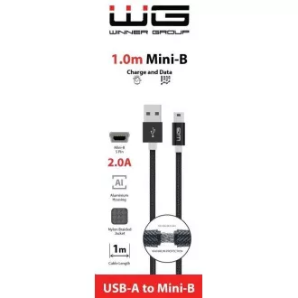 WG - Podatkovni kabel USB Mini-B (5 pinova)-USB-A / 1 m / najlonski pleteni / crni