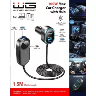 WG - Auto punjač / 100W / 6 USB priključaka / 2x USB-A + 4x USB-C / s produžetkom