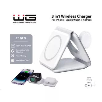 WG - Bežični punjač WGMaxFlex 3u1 / Sklopivi / 15W + 5W + 2.5W / WG 42 / bijeli