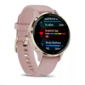 Garmin Venu® 3S, okvir od mekog zlata od nehrđajućeg čelika, kućište Dust Rose, silikonski remen Garmin Venu® 3S, okvir od mekog zlata od nehrđajućeg čelika, kućište Dust Rose, silikonski remen