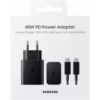 Samsung putni punjač EP-T4510XBE, brzo punjenje 45W, USB-C + USB-C podatkovni kabel, crni