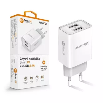 Mrežni punjač Aligator, 2x USB, smart IC, 2,4 A, bijeli