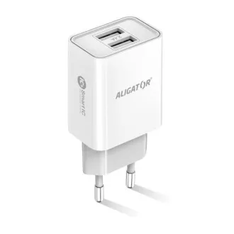 Mrežni punjač Aligator, 2x USB, smart IC, 2,4 A, bijeli
