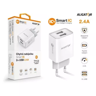 Mrežni punjač Aligator, 2x USB, smart IC, 2,4 A, bijeli
