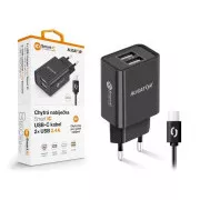Aligator mrežni punjač, 2x USB, pametni IC, 2,4 A, USB-C kabel 2A, crni