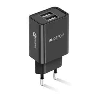 Aligator mrežni punjač, 2x USB, pametni IC, 2,4 A, USB-C kabel 2A, crni Aligator mrežni punjač, 2x USB, pametni IC, 2,4 A, USB-C kabel 2A, crni
