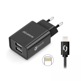 Aligator mrežni punjač, 2x USB, smart IC, 2.4 A, Lightning kabel 2A, crni