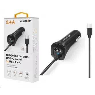 Aligator auto punjač Turbo punjenje, 12/24 V, 2, 4 A, USB-C, 1x USB izlaz, crni