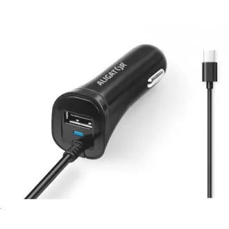 Aligator auto punjač Turbo punjenje, 12/24 V, 2, 4 A, USB-C, 1x USB izlaz, crni