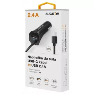 Aligator auto punjač Turbo punjenje, 12/24 V, 2, 4 A, USB-C, 1x USB izlaz, crni