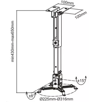 CONNECT IT Stropni nosač za projektor P2 43-65 cm, nagib (± 30 °, max. 20 kg)
