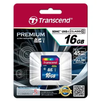 TRANSCEND SDHC kartica 16 GB Premium, klasa 10 UHS-I, 300X (45MB/s)