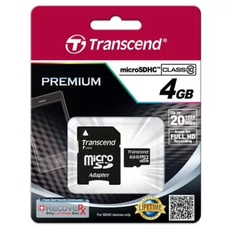 TRANSCEND MicroSDHC kartica 4GB Class 10 + adapter