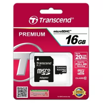 TRANSCEND MicroSDHC kartica 16GB Class 10+ adapter