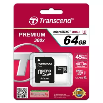 TRANSCEND MicroSDXC kartica 64 GB Premium, Class 10 UHS-I 400x (R: 85 / W: 35 MB / s) + adapter