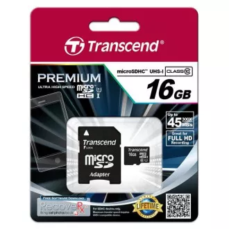 TRANSCEND MicroSDHC kartica 16GB Premium, Class 10 UHS-I 300x + adapter