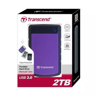 TRANSCEND vanjski HDD USB 3.1 StoreJet 25H3P, 2TB, ljubičasti (otporan na udarce)