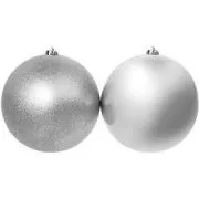 Eurolamp Božićni ukrasi plastične srebrne kuglice, 20 cm, set od 2 kom