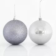Eurolamp Božićni ukrasi plastične sive kuglice, 8 cm, set od 6 kom