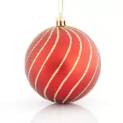 Eurolamp Božićni ukrasi plastične crvene kuglice sa zlatnim linijama, 8 cm, set od 6 kom