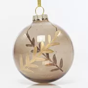 Eurolamp Božićni ukrasi staklene smeđe prozirne kuglice s listićima od ružičastog zlata, 8 cm, set od 4 komada