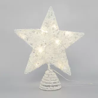 Eurolamp Bijela božićna zvijezda za drvce sa šljokicama, 10 toplo bijelih LED dioda, 25,4 cm, 1 kom Eurolamp Bijela božićna zvijezda za drvce sa šljokicama, 10 toplo bijelih LED dioda, 25,4 cm, 1 kom