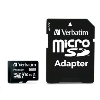 VERBATIM MicroSDHC kartica 16GB Premium, U1 + SD adapter