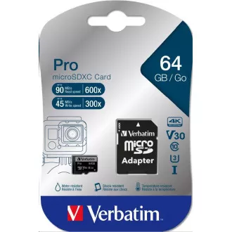 VERBATIM MicroSDXC kartica 64GB Pro, U3 + adapter