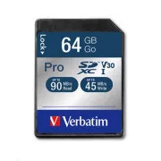VERBATIM SDXC kartica 64 GB Pro, U3, V30 (P: 90 / W: 45 MB / s)