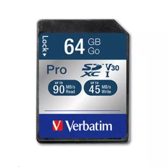 VERBATIM SDXC kartica 64 GB Pro, U3, V30 (P: 90 / W: 45 MB / s)