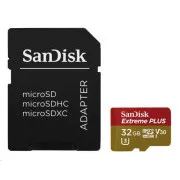 SanDisk MicroSDHC kartica 32GB Extreme PLUS (10MB/s, UHS-I V30, Rescue Pro Deluxe) + adapter