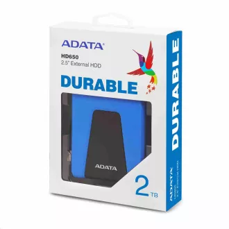 ADATA vanjski HDD 2TB 2.5" USB 3.1 DashDrive Durable HD650, plavi (guma, otporan na udarce)