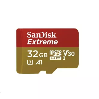 SanDisk MicroSDHC 32GB Extreme kartica (100MB / s, Class 10 UHS-I V30, za akcijske kamere) + adapter