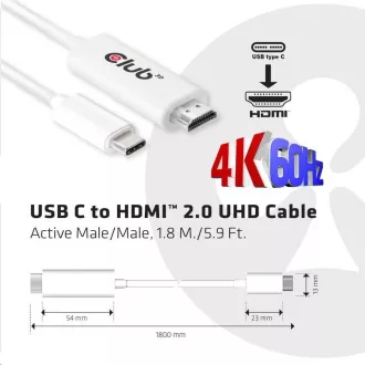 Club3D kabel aktivni USB tipa C na HDMI 2.0 4K60Hz UHD, 1,8 m