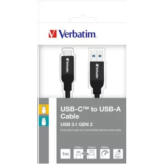 VERBATIM USB 3.1 Type-C na USB-A kabel od nehrđajućeg čelika 100 cm GEN2 (crni) VERBATIM USB 3.1 Type-C na USB-A kabel od nehrđajućeg čelika 100 cm GEN2 (crni)